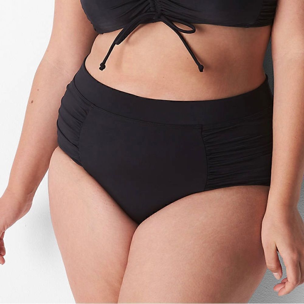 swim By cacique Bikini Bottom Womens Plus Size 36 Black High Rise Ruched Cheeky